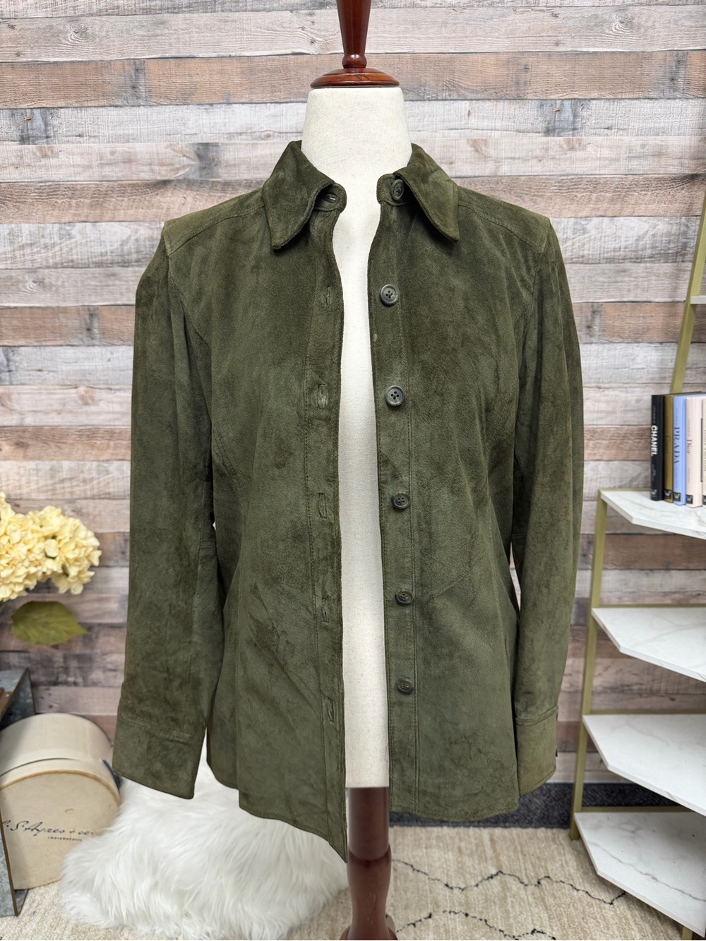 Valerie Stevens Green Suede Button Front Jacket